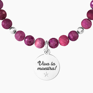 Bracciale kidult collezionabile in acciaio 316L,agata fucsia e cristalli ( cod.art. 732162)