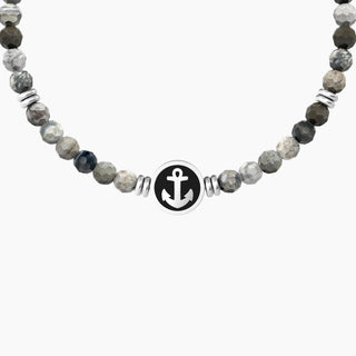 Bracciale kidult collezionabile in acciaio 316L,black pvd e agata marrone striata (cod.art. 732240)