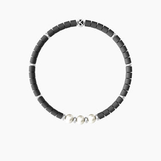 Bracciale kidult collezionabile in acciaio 316L,ematite grigia e perle coltivate( cod.art.732243)