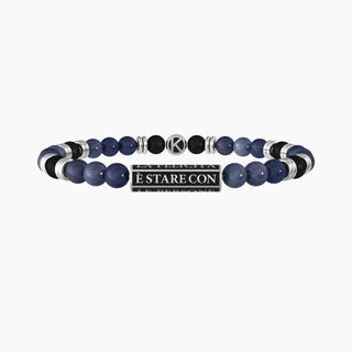 Bracciale kidult collezionabile in acciaio 316L,black pvd,dumortierite blu e agata nera ( cod.art. 732260)