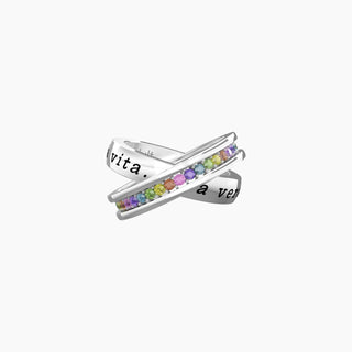 Anello kidult collezionabile in acciaio 316L e cristalli multicolor (cod.art. 721013-11)