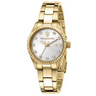 Orologio Donna Maserati Acciaio Dorato Quarzo Solo Tempo Data Zirconi R8853100506