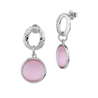 Orecchini pendenti con cristalli rosa chiaro e modulo circolare boccadamo (Cod.art.XOR754R)