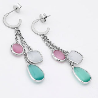 XOR743 Orecchini con cristalli pendenti rosa baby, white e verde tormalina