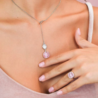 XGR727 Collana saliscendi con pendente di cristalli white e rosa baby