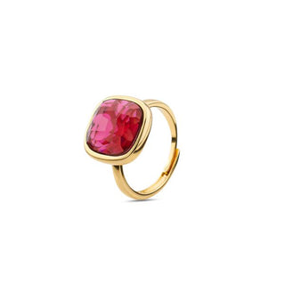 XAN207DS Anello placcato giallo con cristallo grande tormalina rossa