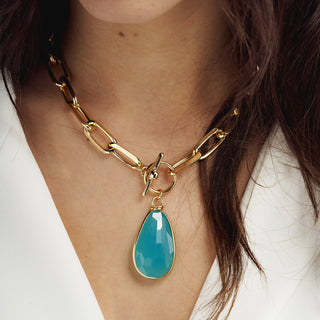Collana dorata con cristallo turchese(2037)