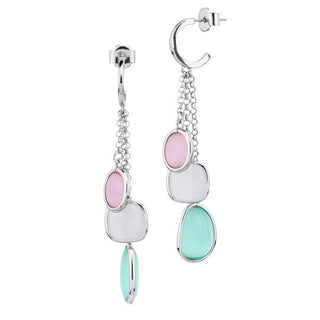 XOR743 Orecchini con cristalli pendenti rosa baby, white e verde tormalina