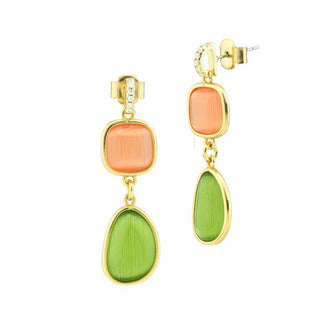 XOR728DV Orecchini placcati oro giallo con cristalli orange e verde con zirconi