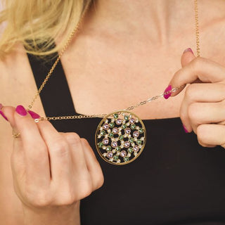 XGR721D Collana con pendente grande di cristalli crystal, verde erinite e light ametista