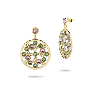 XOR735D Orecchini placcati oro giallo modulo circolare grande con cristalli colorati