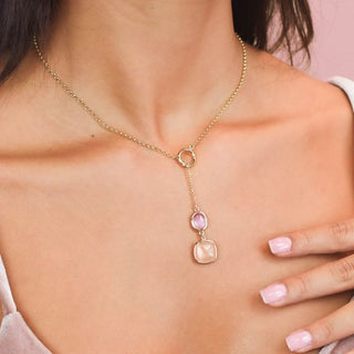 XGR727D Collana saliscendi con pendente di cristalli rosa baby e miele