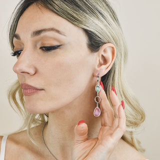 XOR730R Orecchini a cerchio con cristalli acquamarina e rosa baby