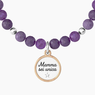 Bracciale collezionabile in acciaio 316L,rose Gold pdv, ametista e cristalli,(Cod.art.732153)